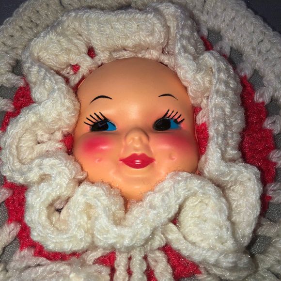 Handmade Crochet Pixie, Doll Face Vintage Decor, Potholder Starter 10” - Picture 4 of 5